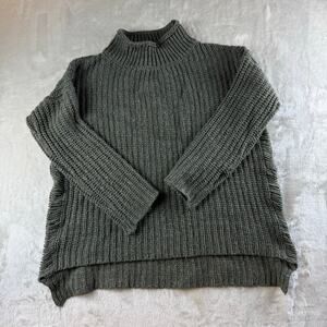 Umgee Mock Neck Sweater Women's S Olive Green Ribbed Knit w/ Loose Knit Sides